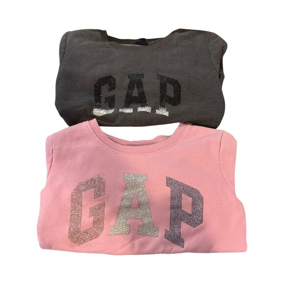 Set Of 2 GAP Womens Sweatshirts Glitter Logo Gray & Pink Size M - Picture 2 of 7